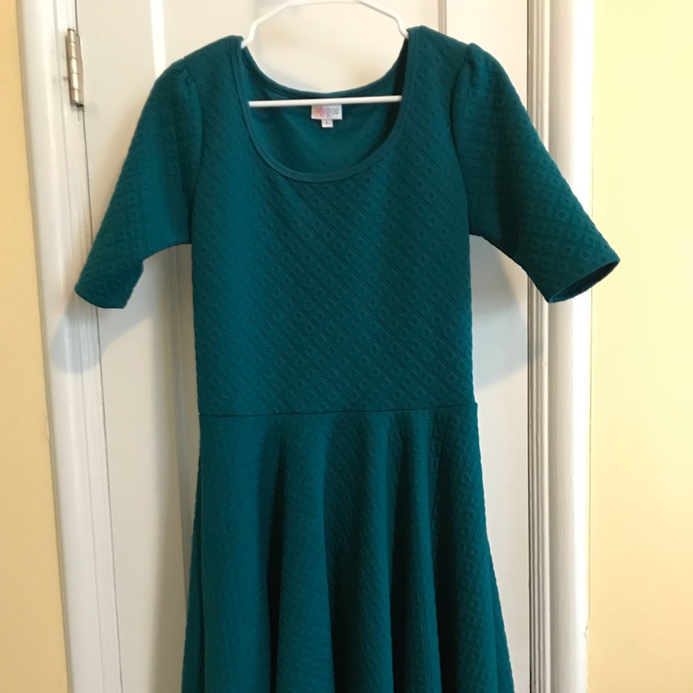 Lularoe Nicole Jacquard Teal Dress